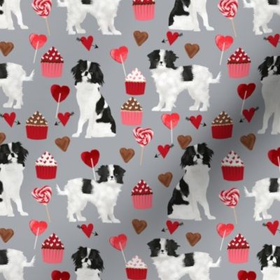 japanese chin  valentines fabric - grey - valentines love design, cute valentines love fabric