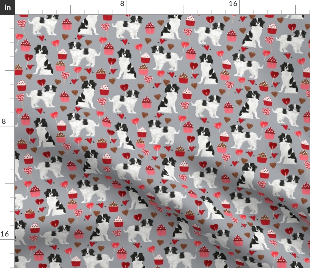 japanese chin  valentines fabric - grey - valentines love design, cute valentines love fabric