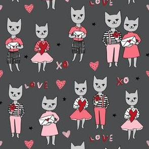 cat love // charcoal grey cats love fabric best cats in love kitty cat love letters fabric