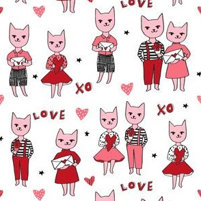 cat love // pink love cats kitty cat valentines fabric cute valentines love fabric