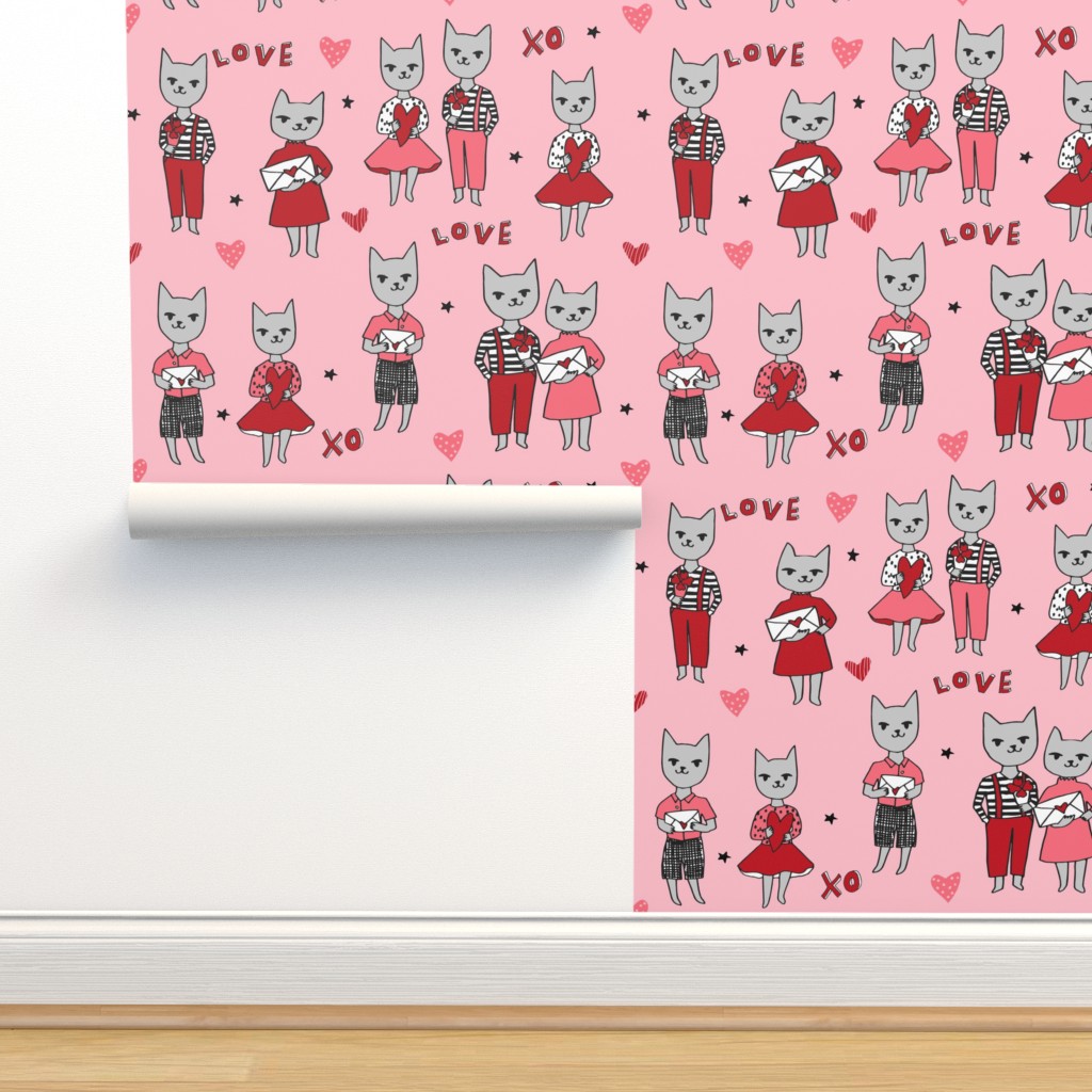 cat love // cute love letter hearts love Wallpaper | Spoonflower
