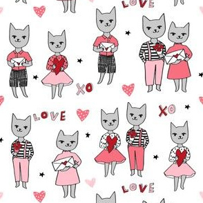 cat love // cats love valentines fabric cat design cat love letters fabric