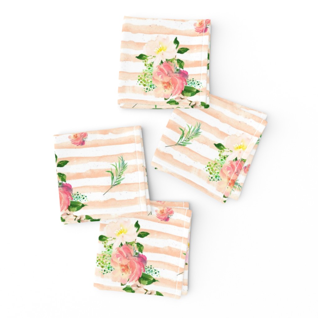 Floral Flamingo Stripes /  Peach / Free Falling