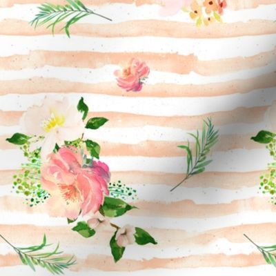 Floral Flamingo Stripes /  Peach / Free Falling