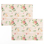 Floral Flamingo Stripes /  Peach / Free Falling