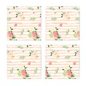 Floral Flamingo Stripes /  Peach / Free Falling