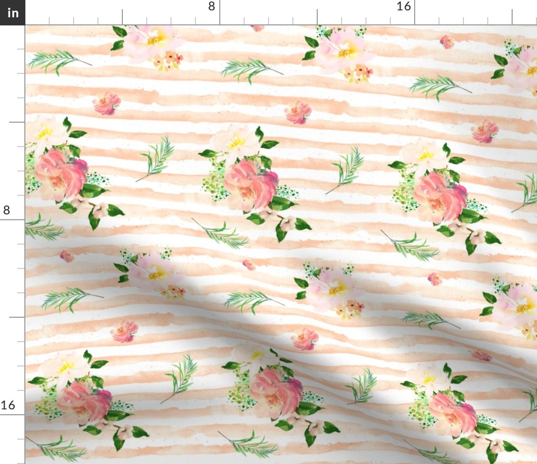 Floral Flamingo Stripes /  Peach / Free Falling
