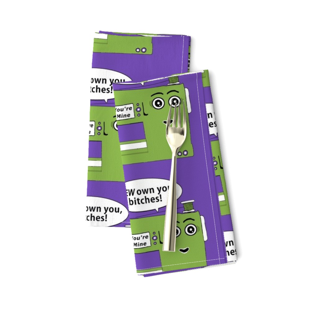 You Got Owned by your sewing machine, large scale, green purple violet orchid lilac lavender