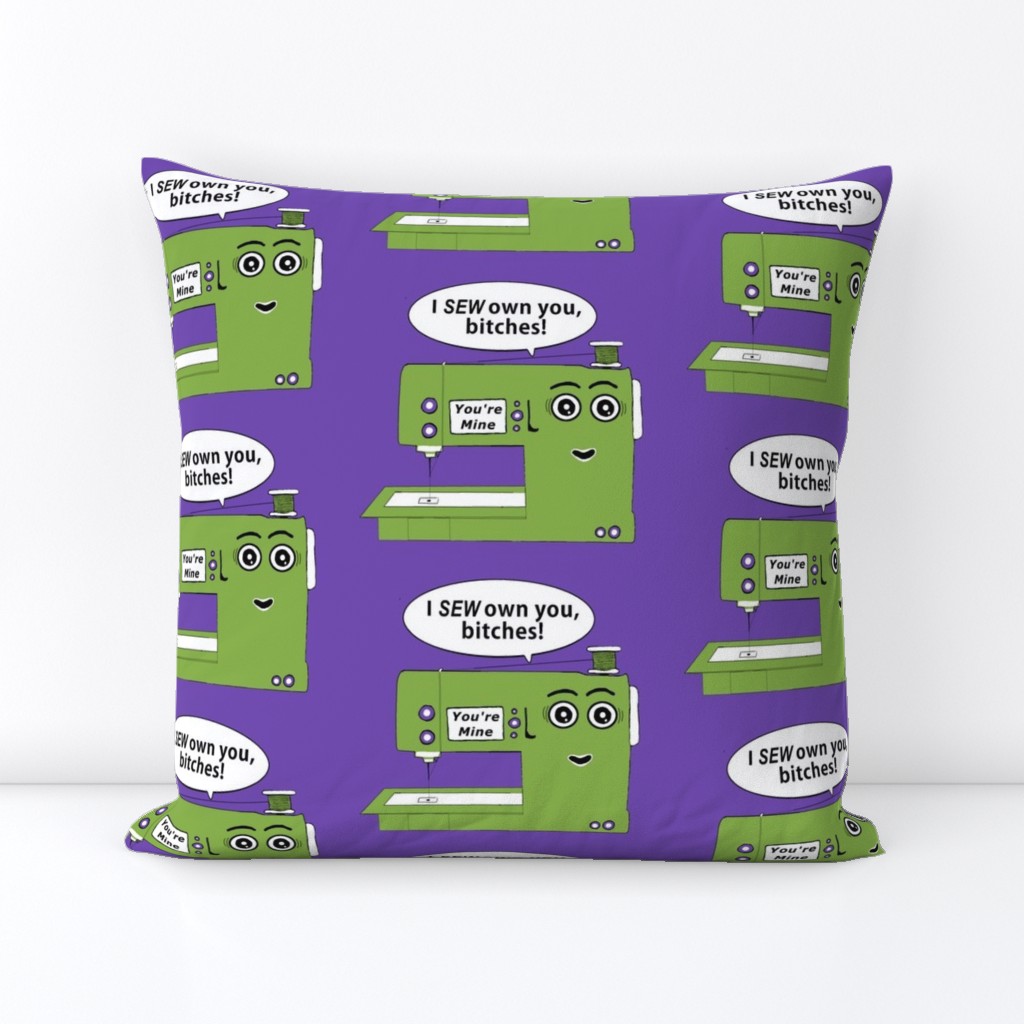 You Got Owned by your sewing machine, large scale, green purple violet orchid lilac lavender