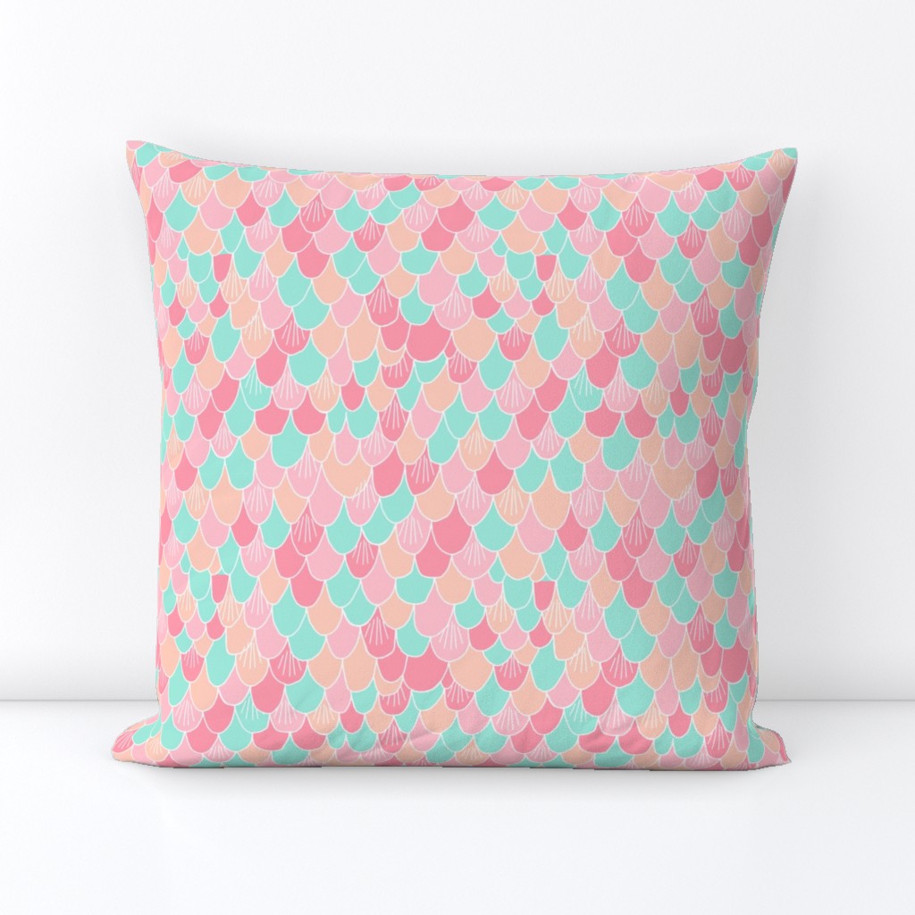 mermaid scales // fish scale mermaid peach pink mint coral girls fabric cute abstract nautical summer design