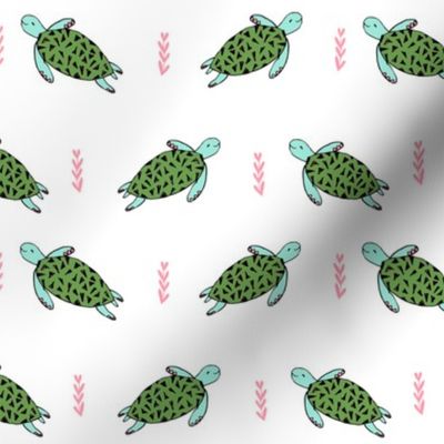 sea turtles // cute white and green sea turtles fabric ocean animals baby animals sea ocean nautical summer fabric