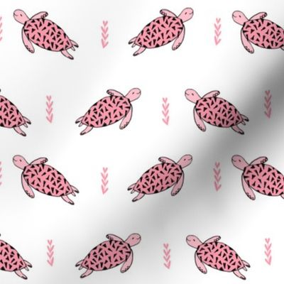 sea turtles // pink sea turtles fabric ocean animals summer pink nautical design