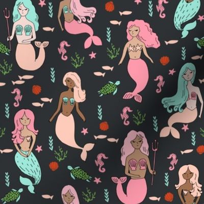 mermaids // mermaid fabric girls nautical summer mermaids fabric pink coral peach girls ocean design