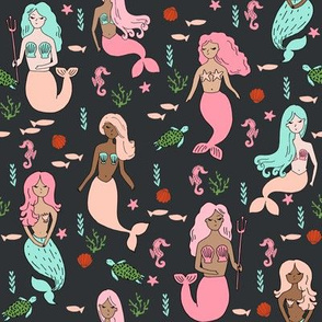 mermaids // mermaid fabric girls nautical summer mermaids fabric pink coral peach girls ocean design