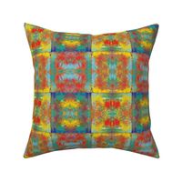 PAINTED ABSTRACT INCA SYMBOL TILES warm MEDIUM red yellow turquoise aqua