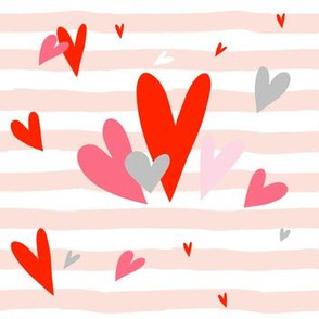 Valentine Hearts / Stripes / Pink