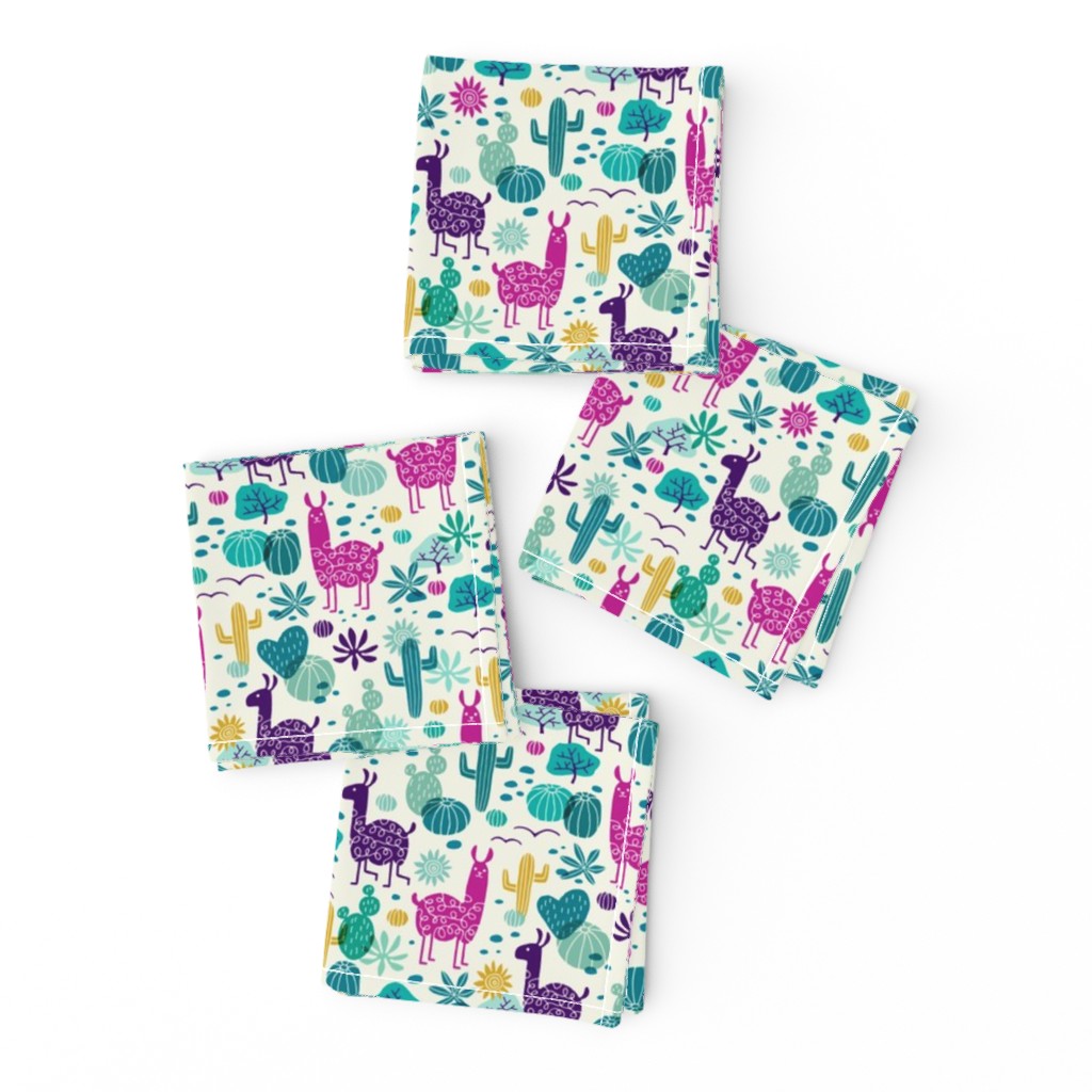 Llamas in the desert turquoise/purple (small)