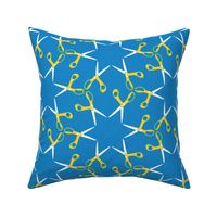 Scissor stars - yellow/green on bright blue, large