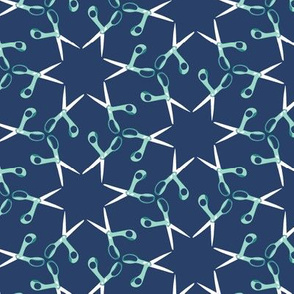 Scissor stars - aqua on navy, small