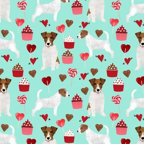 jack russell terrier valentines love fabric - aqua - cute dog design fabric