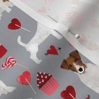 jack russell terrier valentines love fabric - grey - cute dog design fabric