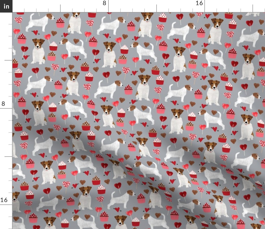 jack russell terrier valentines love fabric - grey - cute dog design fabric