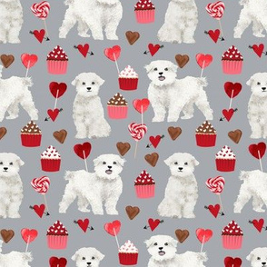maltese valentines love fabric - grey - cute dog design fabric