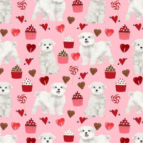 maltese valentines love fabric - pink - cute dog design fabric