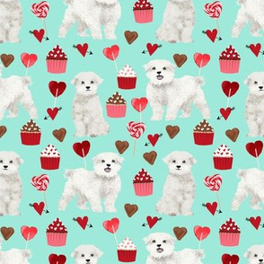 maltese valentines love fabric - aqua - cute dog design fabric