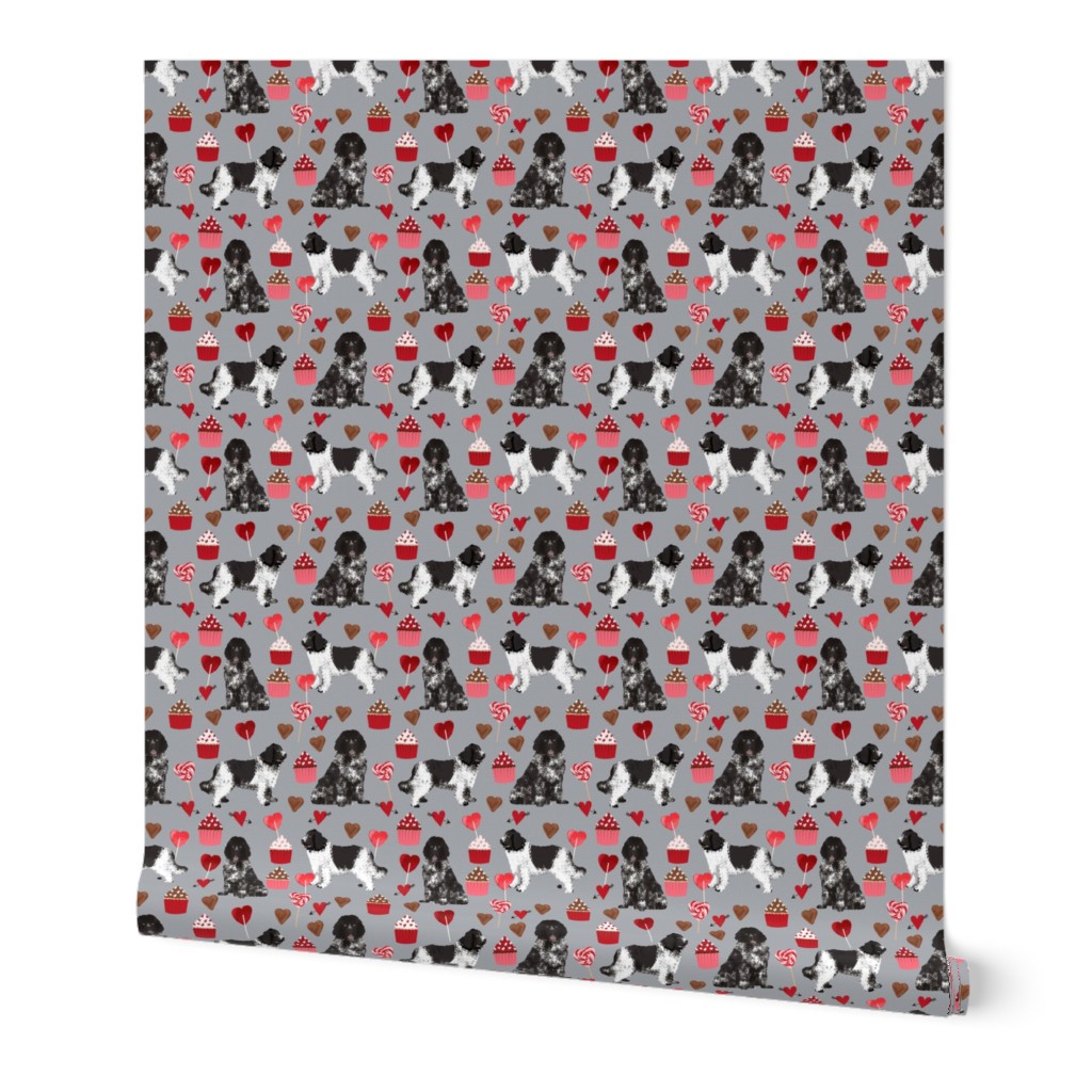 newf fabric, newfoundland dog grey dog fabric valentines love valentines day fabric