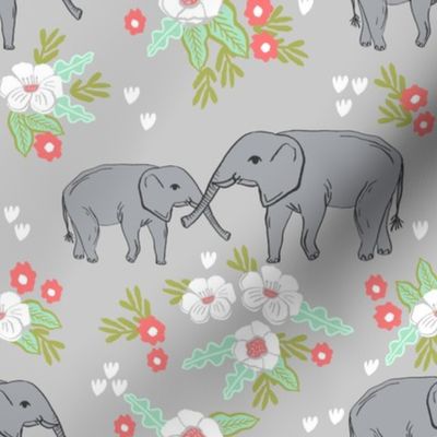 elephant florals baby and mama elephants cute nursery baby prints