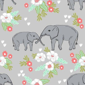 elephant florals baby and mama elephants cute nursery baby prints