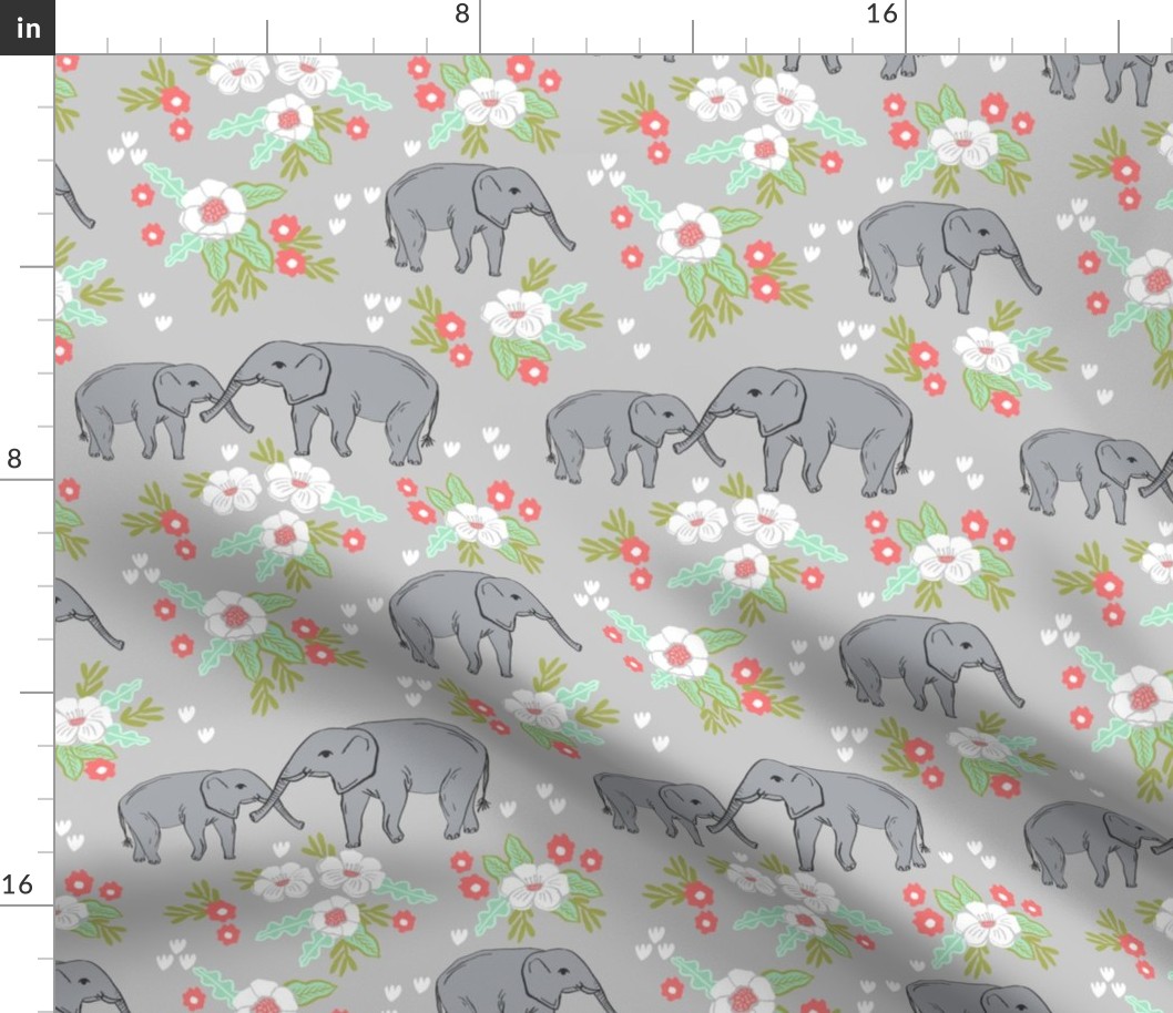 elephant florals baby and mama elephants cute nursery baby prints