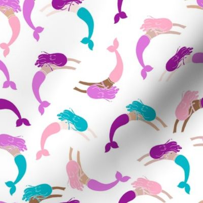 swimming mermaids // purple pink turquoise mermaids fabric girls summer ocean fabric cute girls design