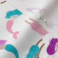 swimming mermaids // purple pink turquoise mermaids fabric girls summer ocean fabric cute girls design