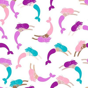swimming mermaids // purple pink turquoise mermaids fabric girls summer ocean fabric cute girls design