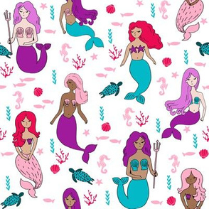 mermaids // turquoise purple and pink mermaidens cute under water ocean summer fabric