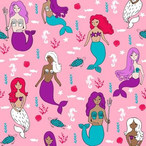 mermaids // mermaid fabric purple pink and turquoise girls mermaids design andrea lauren fabric