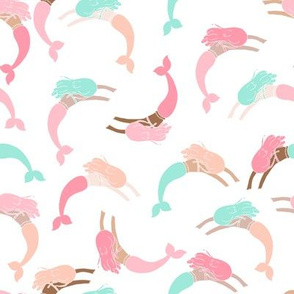 swimming mermaids // cute girls pink blush and mint mermaid fabric