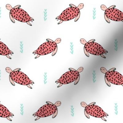 sea turtles // sea turtle fabric coral and mint design ocean nautical summer fabric
