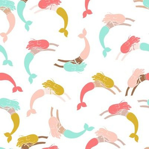 swimming mermaids // mermaid fabric coral mint blush and gold fabric girls swimming mermaids