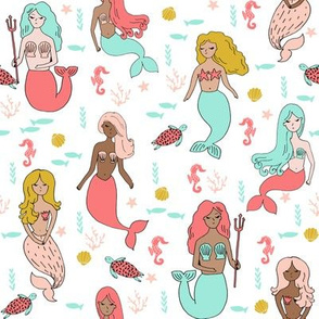 mermaids // mermaid fabric sea ocean summer design girls fabric