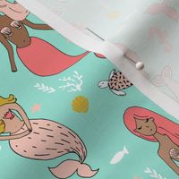 mermaids // coral mint and blush mermaid fabric girls design andrea lauren sea ocean nautical fabric