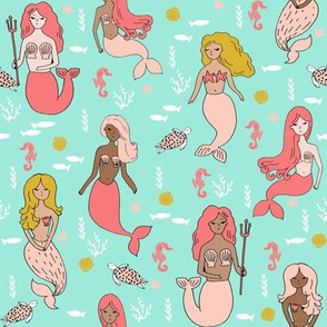 mermaids // coral mint and blush mermaid fabric girls design andrea lauren sea ocean nautical fabric