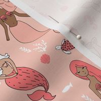 mermaid // mermaids fabric coral and blush girls fabric cute mermaids design nautical summer ocean sea creatures