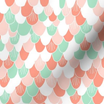 mermaid scales // scale fabric scales scallops ocean fabric mint and coral design