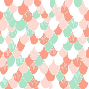 mermaid scales // scale fabric scales scallops ocean fabric mint and coral design