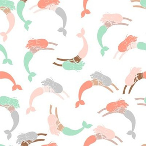 swimming mermaids // swimming fabric mermaids nursery baby mermaids coral mint and grey design