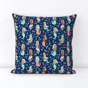 mermaids // mermaid fabric navy and mint girls fabric coral nautical summer fabric