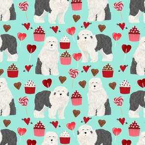 old english sheepdog, dog aqua dog fabric valentines love valentines day fabric